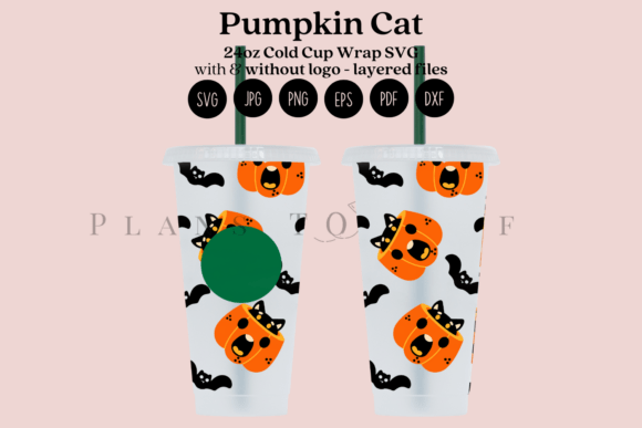 Pumpkin Cat Halloween Cold Cup Wrap Graphics for Crafts Branding